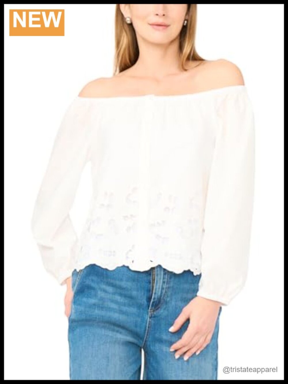 Vince Camuto Off Shoulder Embroidered Button Front Blouse Women's Polyester